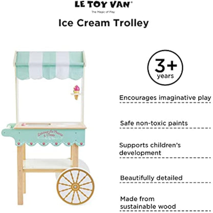 Le Toy Van - Educational Wooden Toy Role Play Ice Cream Trolley | Boys & Girls Pretend Play Toy Food Playset - For Ages 3+
