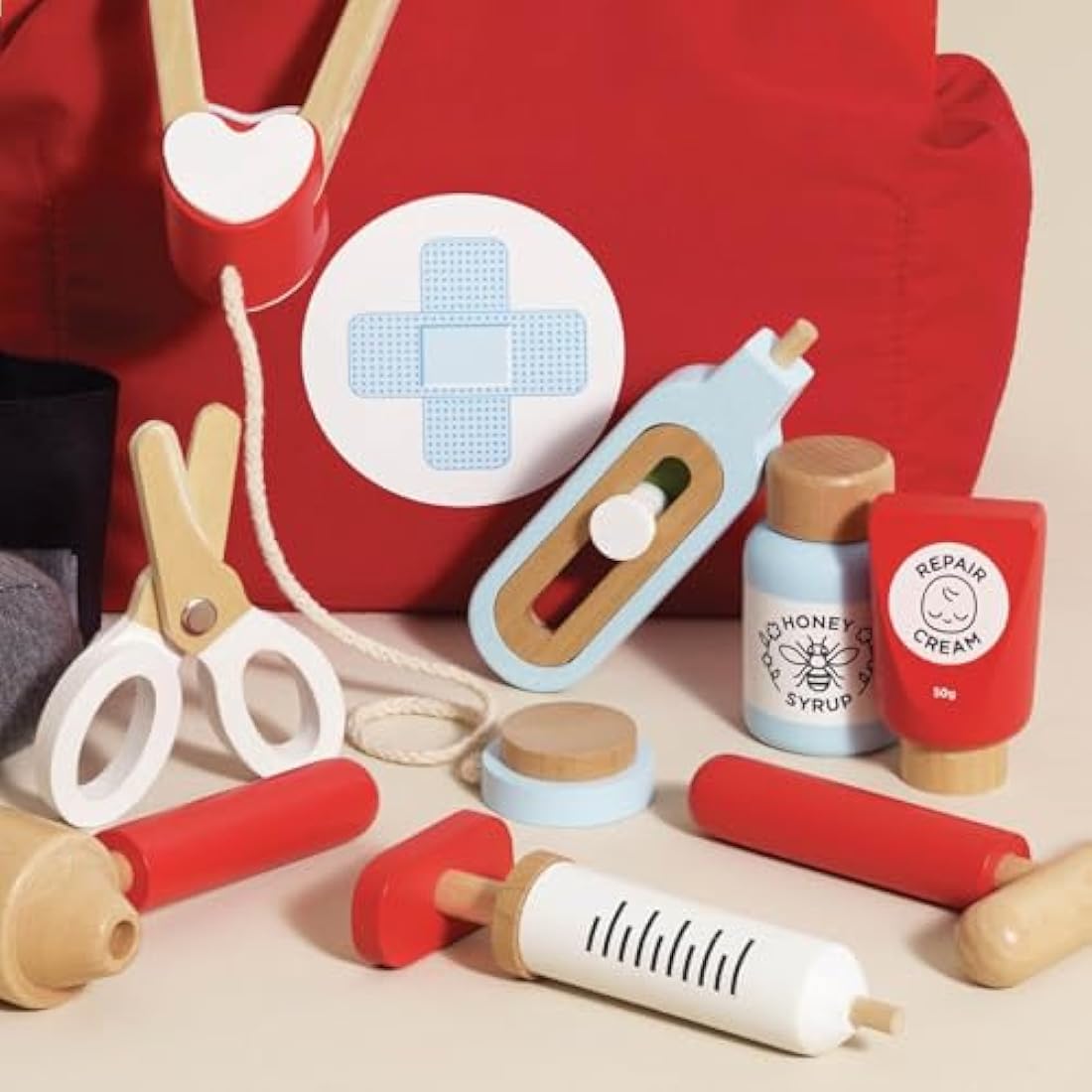 Le Toy Van Wooden Honeybake Doctors Play Set With Thermometer, Syringe, Stethoscope, Blood Pressure Gauge Plus More Role Play Toy