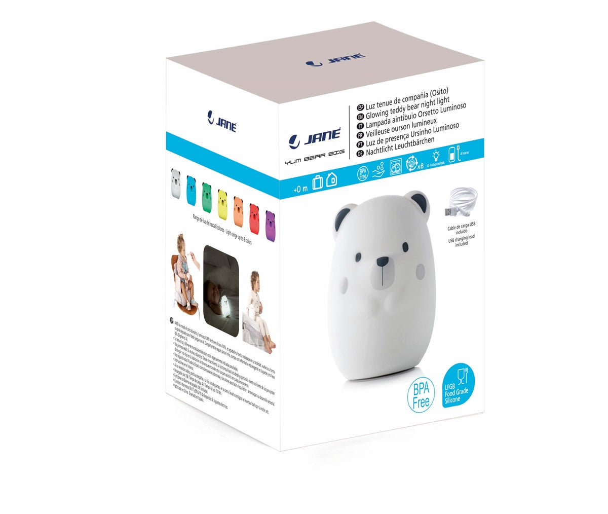 Jane Yum Bear Big Silicone Night Light – Rechargeable, Colour-Changing Sensory Lamp
