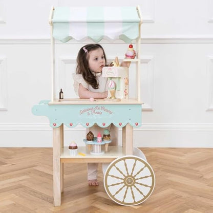 Le Toy Van - Educational Wooden Toy Role Play Ice Cream Trolley | Boys & Girls Pretend Play Toy Food Playset - For Ages 3+