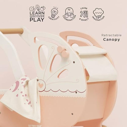 Le Toy Van - Educational Wooden Toy Role Play Beautiful Sweet Dreams Doll Toy Pram | Pretend Play Toy Pram Playset - For Ages 2+, Pink