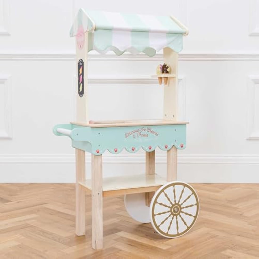 Le Toy Van - Educational Wooden Toy Role Play Ice Cream Trolley | Boys & Girls Pretend Play Toy Food Playset - For Ages 3+
