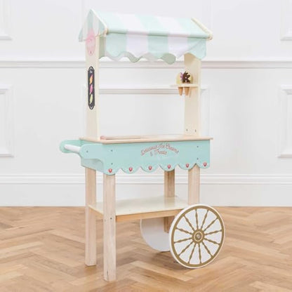 Le Toy Van - Educational Wooden Toy Role Play Ice Cream Trolley | Boys & Girls Pretend Play Toy Food Playset - For Ages 3+