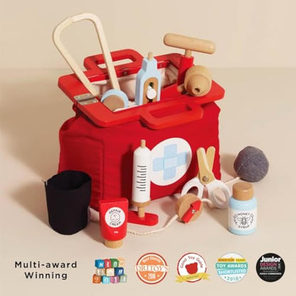 Le Toy Van Wooden Honeybake Doctors Play Set With Thermometer, Syringe, Stethoscope, Blood Pressure Gauge Plus More Role Play Toy