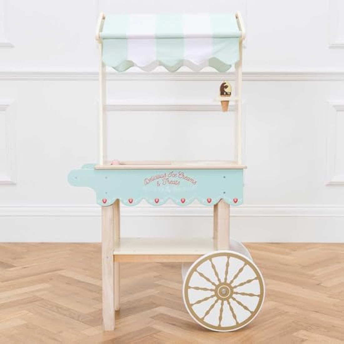 Le Toy Van - Educational Wooden Toy Role Play Ice Cream Trolley | Boys & Girls Pretend Play Toy Food Playset - For Ages 3+