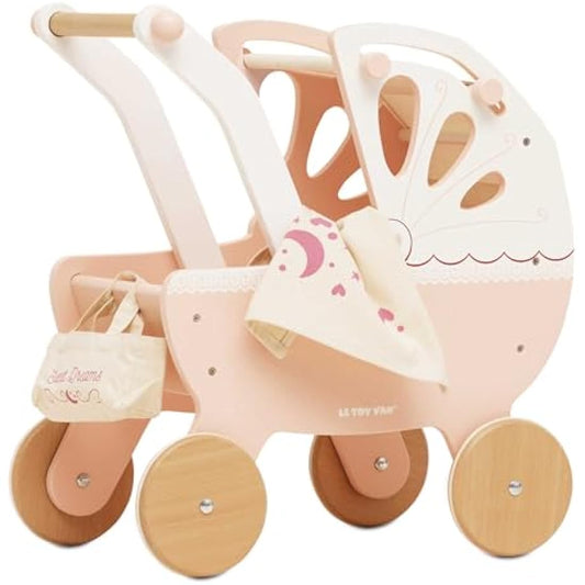 Le Toy Van - Educational Wooden Toy Role Play Beautiful Sweet Dreams Doll Toy Pram | Pretend Play Toy Pram Playset - For Ages 2+, Pink