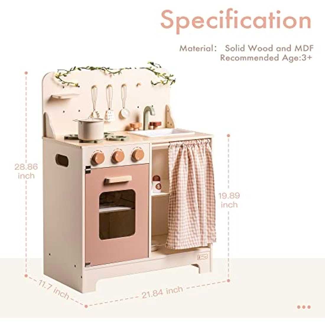 ROBUD Play Kitchen Children's Toy, Wooden Toy Kitchen with Accessories, Gift for Girls Children