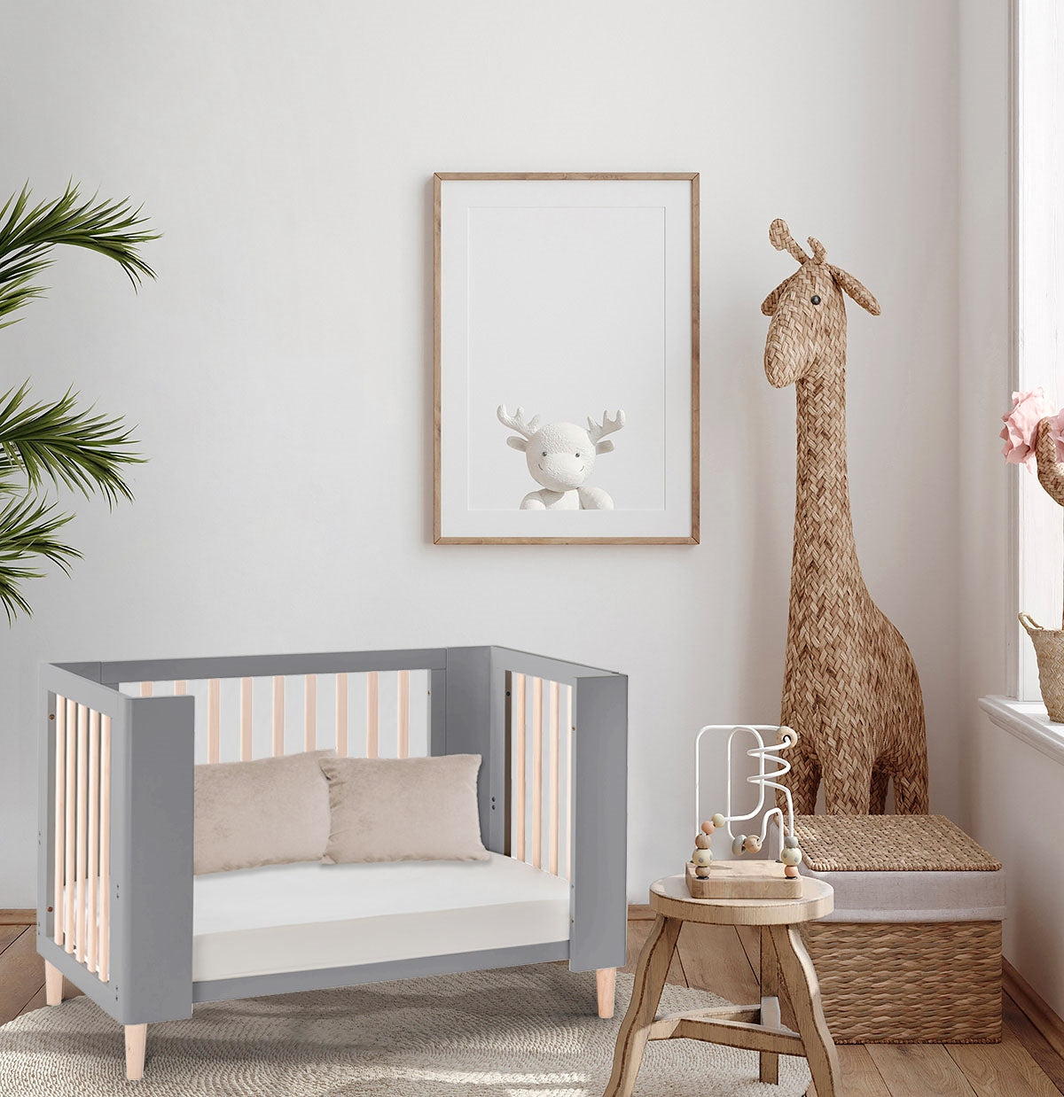 Cocoon Evoke 4-in-1 Cotbed + Change Area Dresser + Mattresses, Dove Grey / Natural Wash