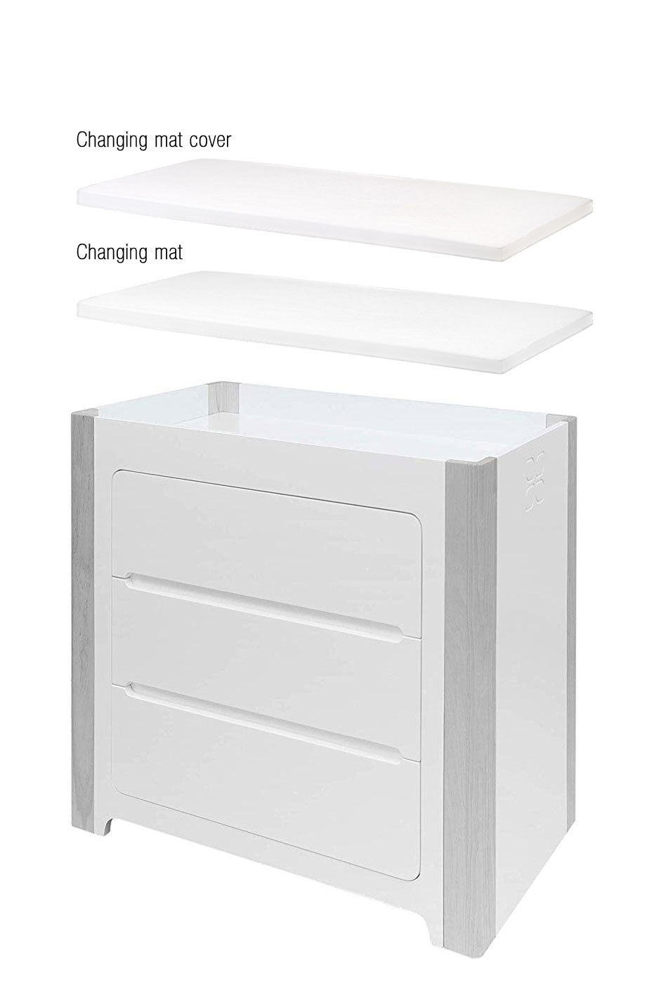 Cocoon Evoke 4-in-1 Cotbed + Change Area Dresser + Mattresses, Dove Grey / Natural Wash