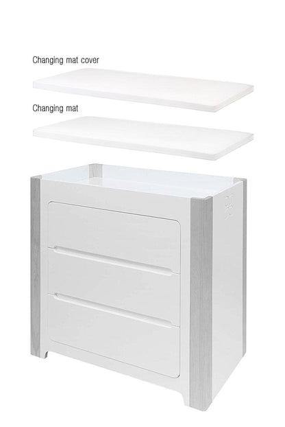Cocoon Evoke 4-in-1 Cotbed + Change Area Dresser + Mattresses, Dove Grey / Natural Wash