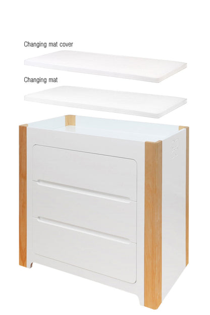 Cocoon Evoluer 4-in-1 Cotbed + Change Area Dresser + Mattresses, White / Natural