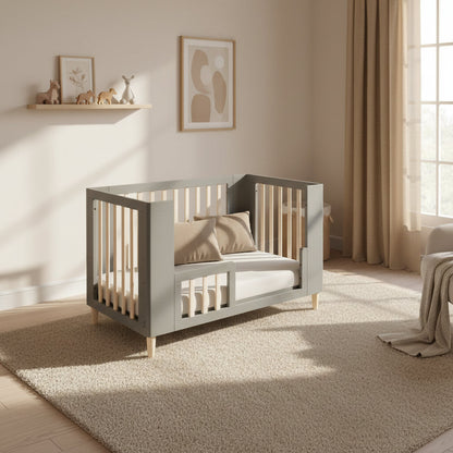 Cocoon Evoke 4 in 1 Nursery Furniture System – Bassinet, Cot, Toddler Bed & Sofa, Dove Grey / Natural Wash
