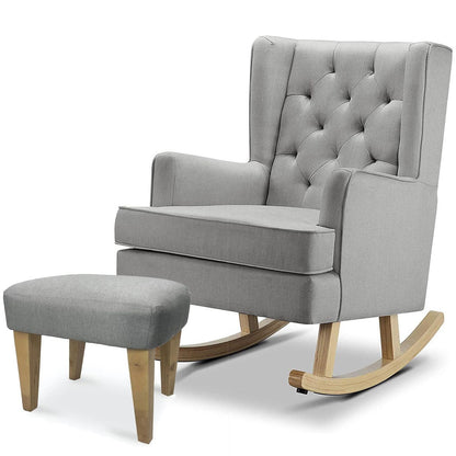 Johnston's Soothe Easy Deluxe Nursing Chair & Rocker with Foot Stool, Grey / Beechwood