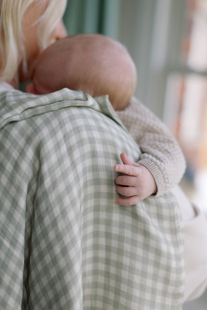 Gingham Sage Large Swaddle Muslin