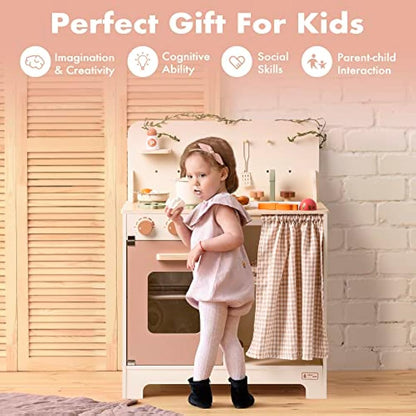 ROBUD Play Kitchen Children's Toy, Wooden Toy Kitchen with Accessories, Gift for Girls Children