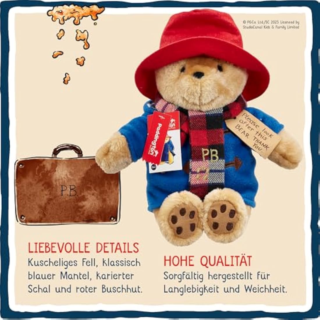 Rainbow Designs Commemorative Paddington Bear Teddy with Scarf - Inspired by Peggy Fortnum's Illustrations - Premium Quality, Large Cuddly Paddington Toy