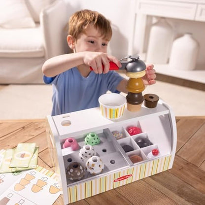 Melissa & Doug Wooden Ice Cream Toy Shop, Play Food Sets for Children, Food Toys & Kitchen Accessories, Gift for 3 Year Old Boy or Girl