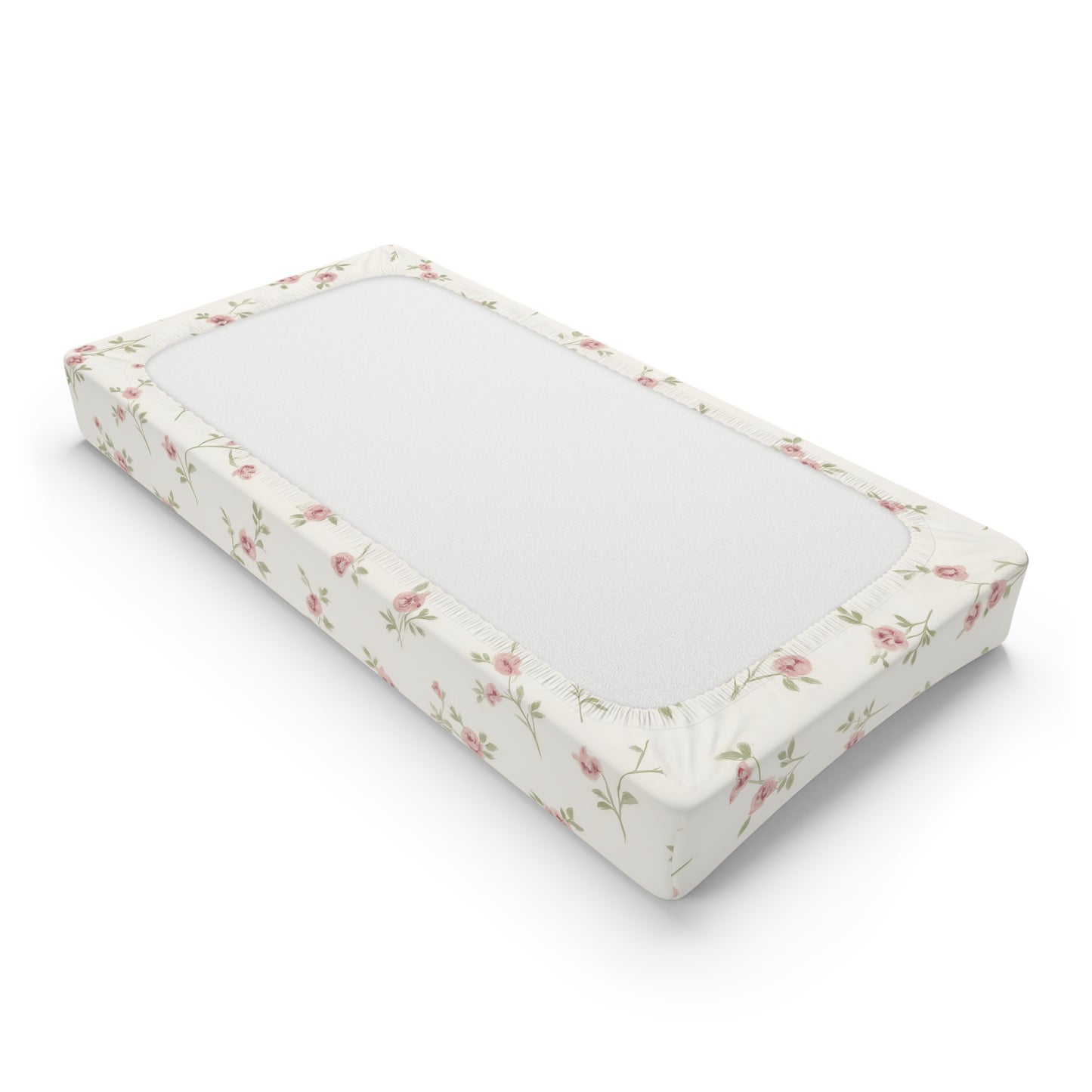 Floral Rose Baby Changing Pad Cover — Soft Pink Vintage Nursery Fit