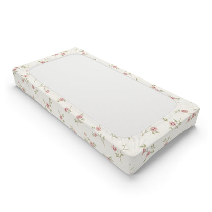 Floral Rose Baby Changing Pad Cover — Soft Pink Vintage Nursery Fit