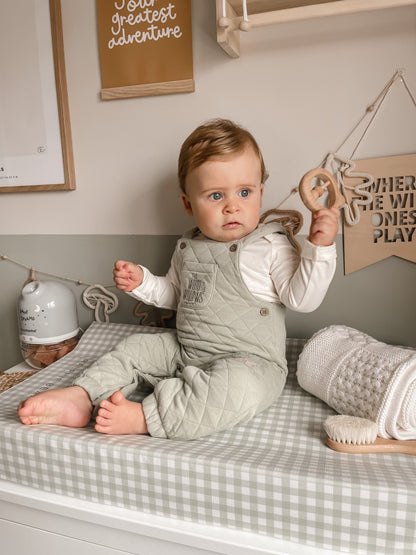 Gingham Sage Green Anti Roll Wedge Baby Changing Mat