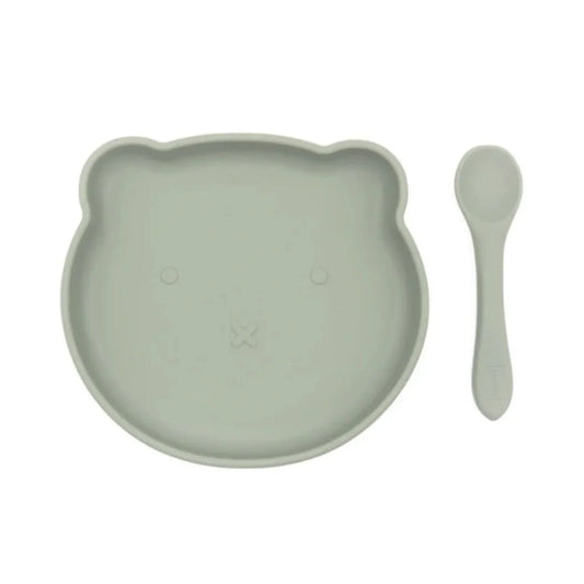 Assiette et cuillère ours BLW Essentials - Sauge