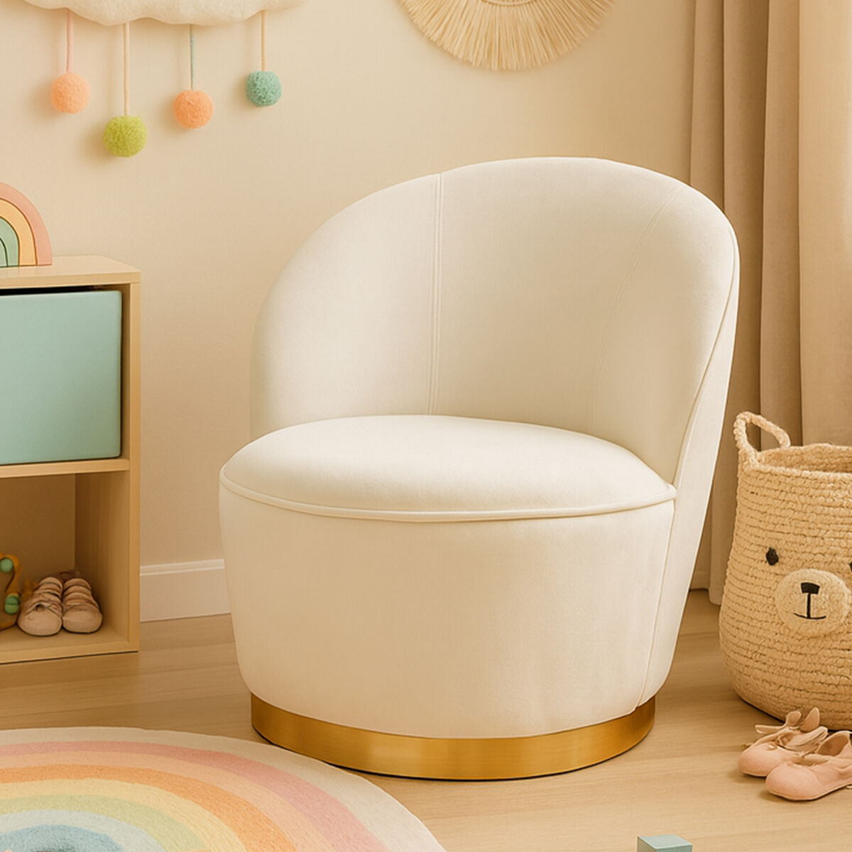 Tamra Cream Velvet Kids Tub Chair