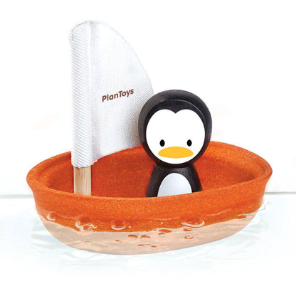 PlanToys Wooden Sailing Boat Penguin Bath Toy