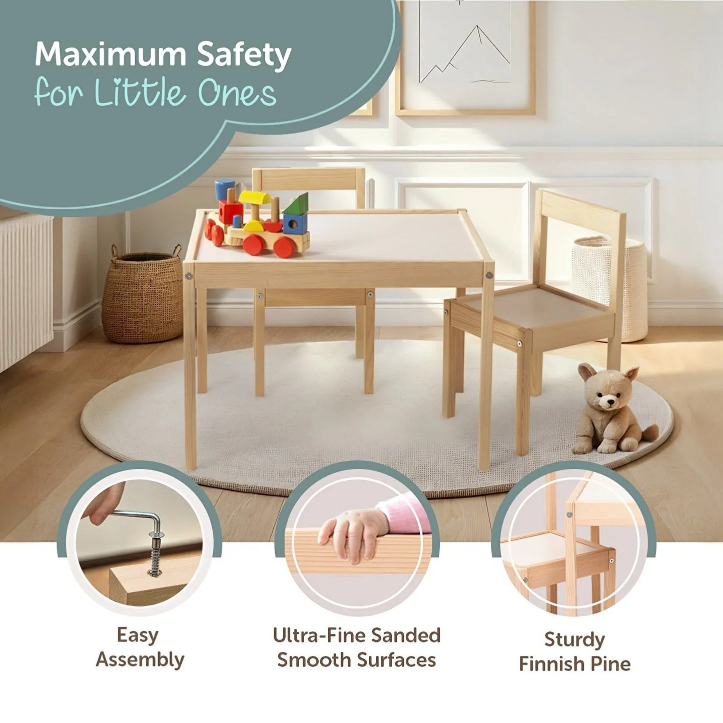 Ensemble table et chaise en bois Montessori pour bébé