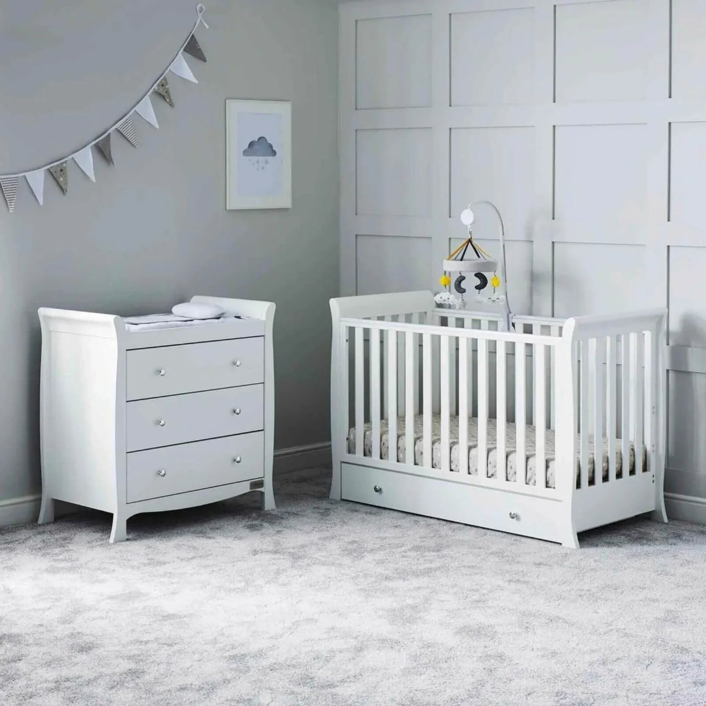 Ickle Bubba Snowdon 4 in 1 Mini 2 Piece Furniture Set White - Premium Pocket Sprung Mattress
