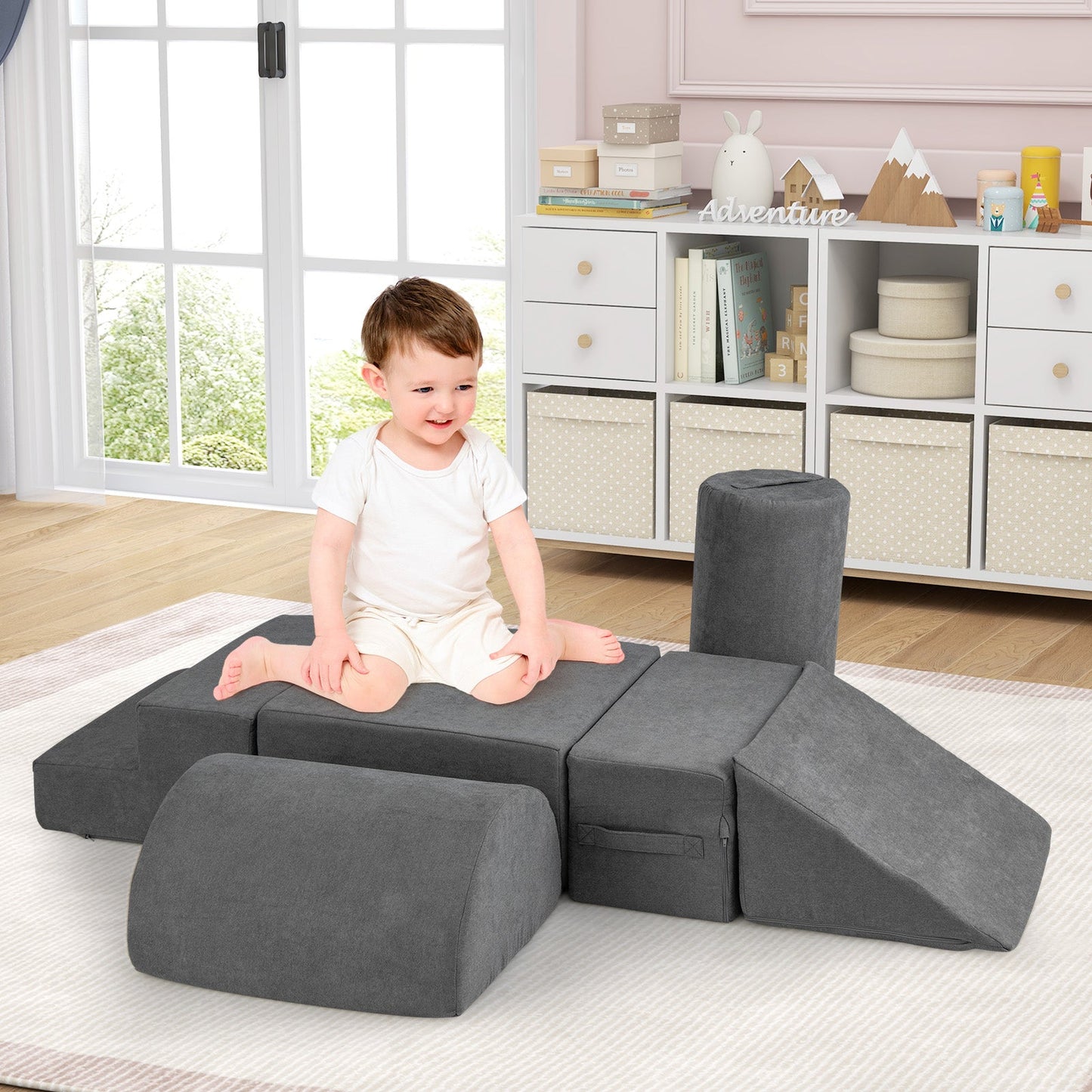 6-Piece Baby Climbing Blocks with Skin-Friendly Chenille Fabric-Grey