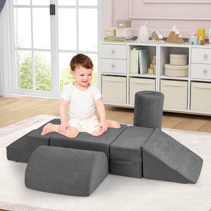 6-Piece Baby Climbing Blocks with Skin-Friendly Chenille Fabric-Grey