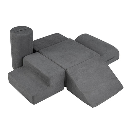 6-Piece Baby Climbing Blocks with Skin-Friendly Chenille Fabric-Grey