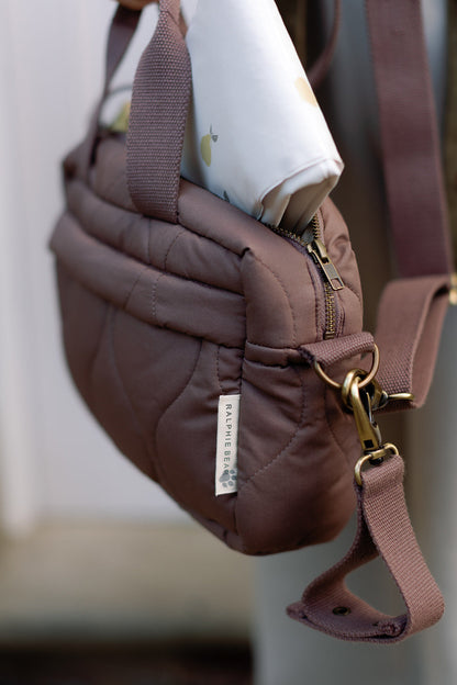 Ralphie Bear Quilted Changing Stroller Bag - Brown/Pears