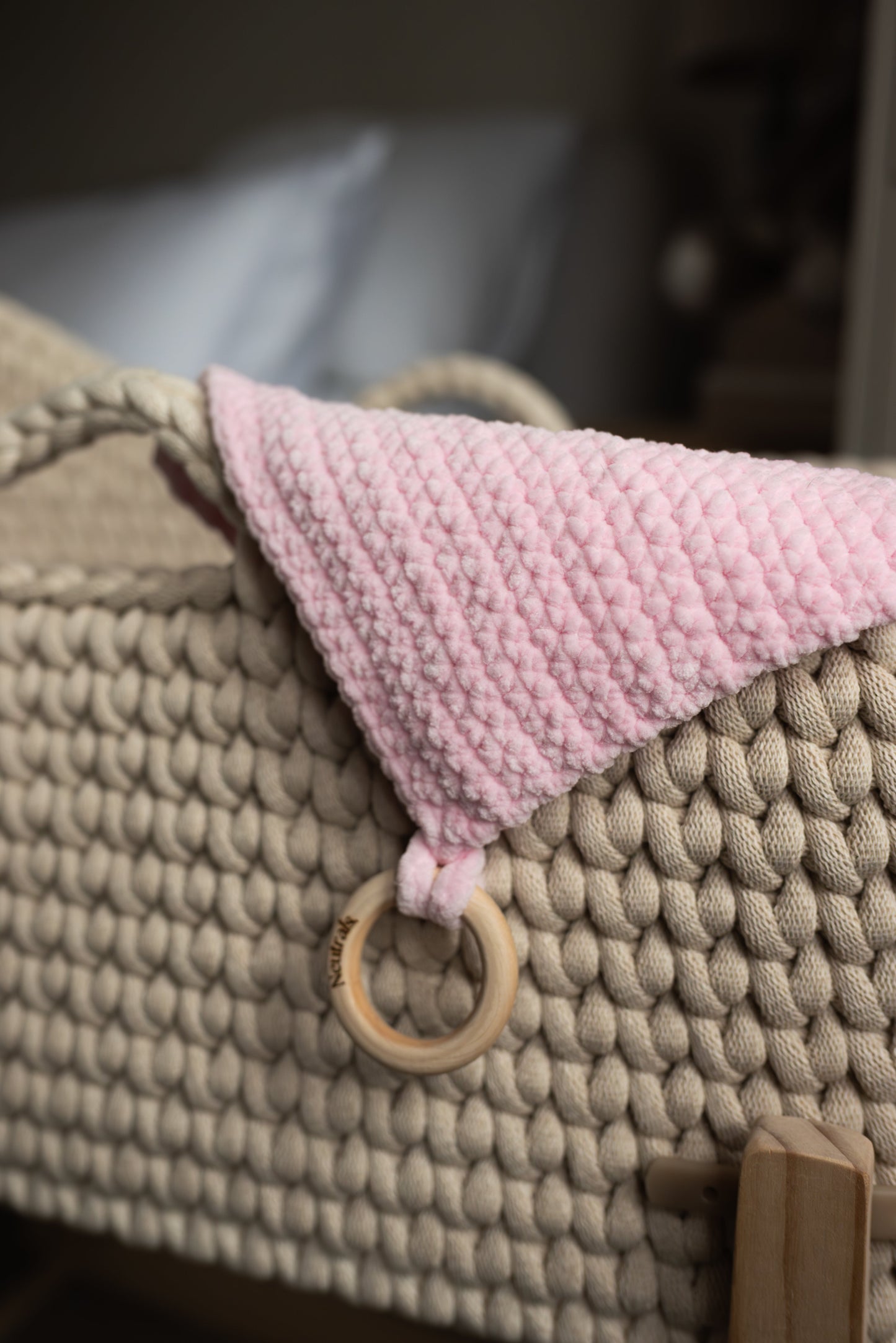 Soft Baby Comforter – Neutral Handmade with Wooden Ring