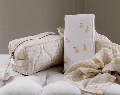 Quilted Washbag - Gingham Beige