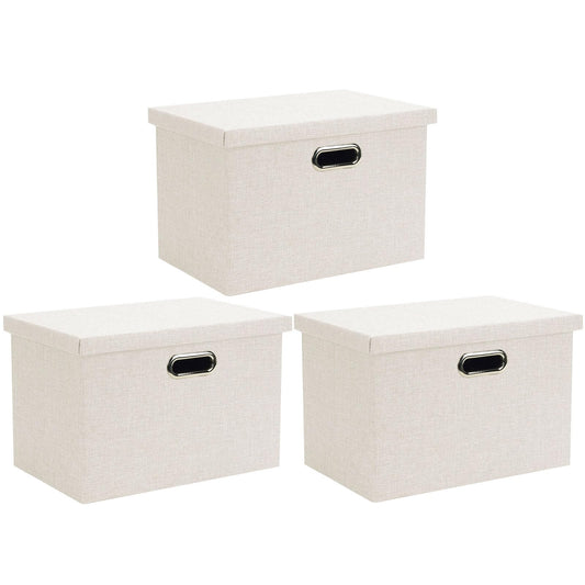 Wintao Storage Boxes with Lids, Storage Baskets for Shelves Toy Box Collapsible Fabric Bins Home & Office Beige Extra Large 44 x 31 x 29 cm 3 Pack