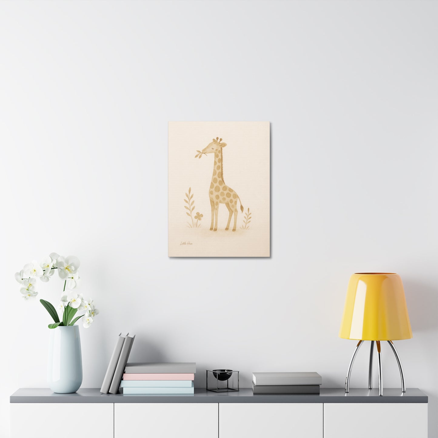 Giraffe Nursery Stretched Canvas — Neutral Baby Room Wall Art