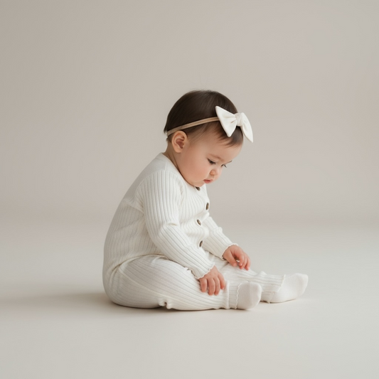 White Ribbed Button-Front Baby Romper