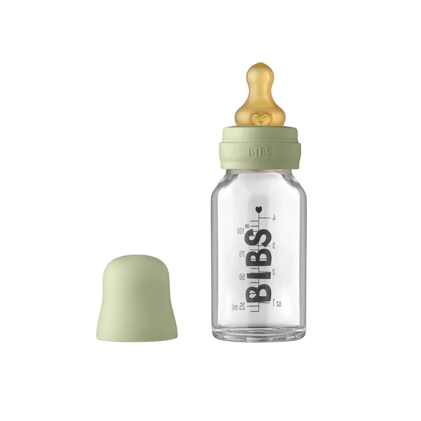 Biberon en verre BIBS pour bébé, ensemble complet en latex, 110 ml - Sauge