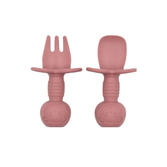 Ensemble de couverts d'apprentissage en silicone BLW Essentials - Rose poudré 