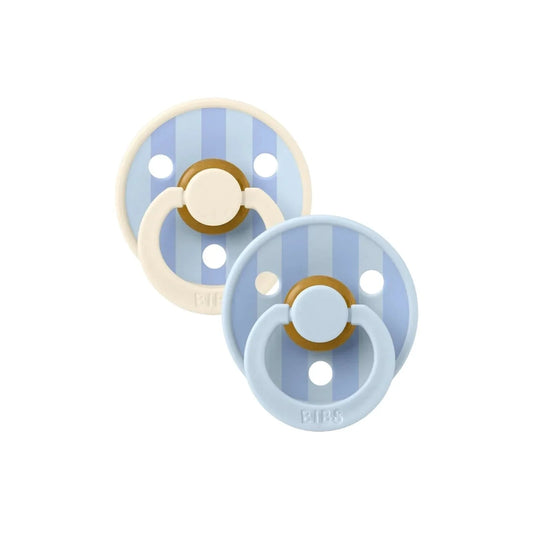 BIBS Block Latex Soothers 0-6 months Pack of 2 - Baby Blue & Dusty Blue