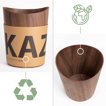Kazai. Real Wood Waste Paper Bin Brje | Wooden Paper Basket for Office, Kids' Room, Bedroom and more | 9 liters | Walnut