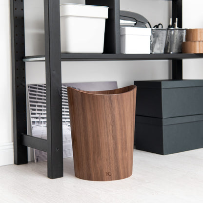 Kazai. Real Wood Waste Paper Bin Brje | Wooden Paper Basket for Office, Kids' Room, Bedroom and more | 9 liters | Walnut