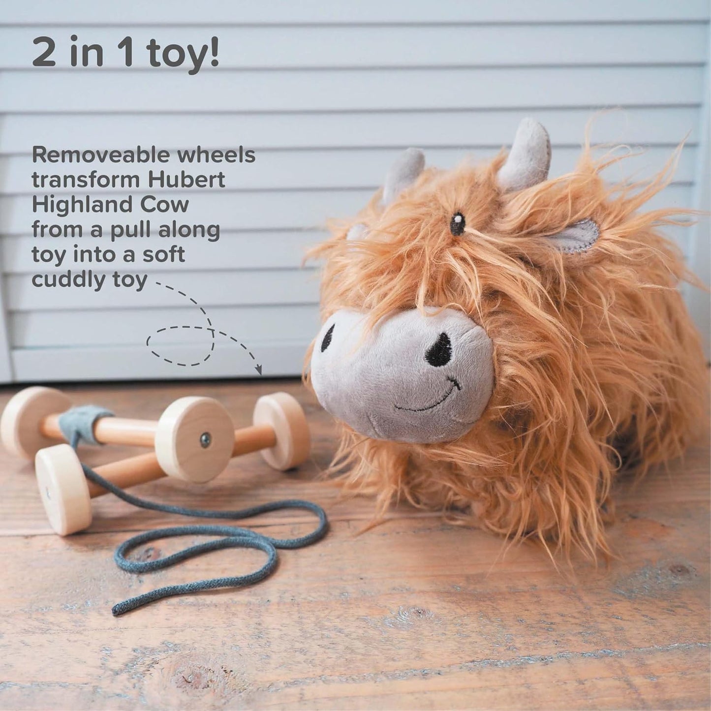 Little Bird Told Me Hubert Highland Cow 2-In-1 Pull Along Toy