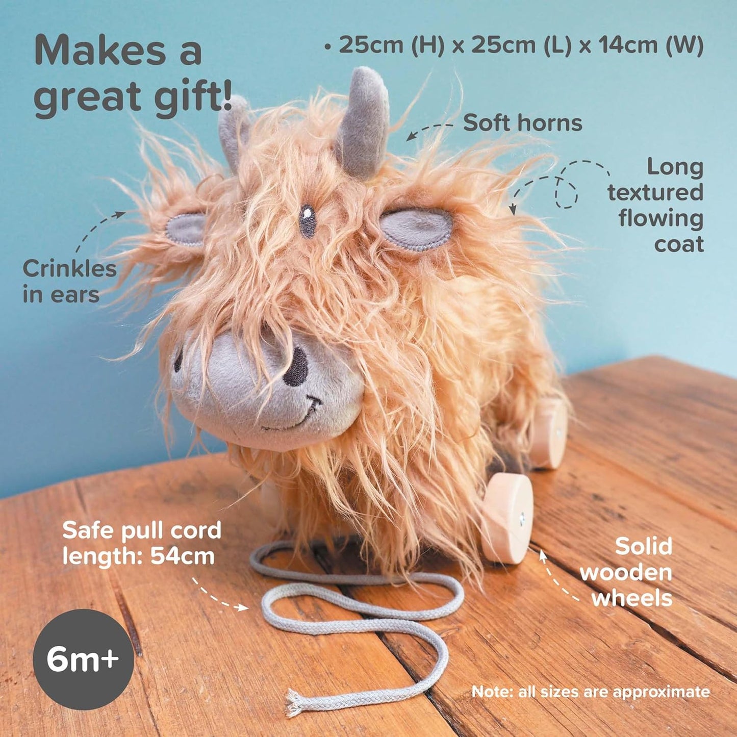 Little Bird Told Me Hubert Highland Cow 2-In-1 Pull Along Toy