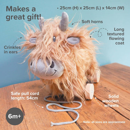Little Bird Told Me Hubert Highland Cow 2-In-1 Pull Along Toy
