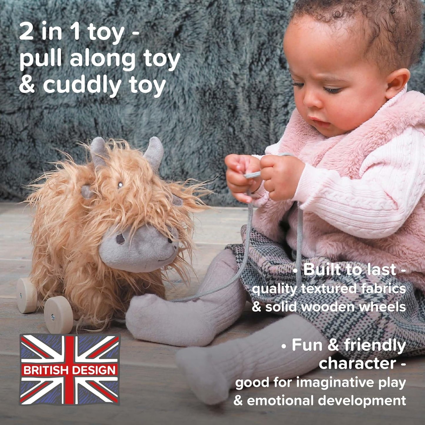 Little Bird Told Me Hubert Highland Cow 2-In-1 Pull Along Toy