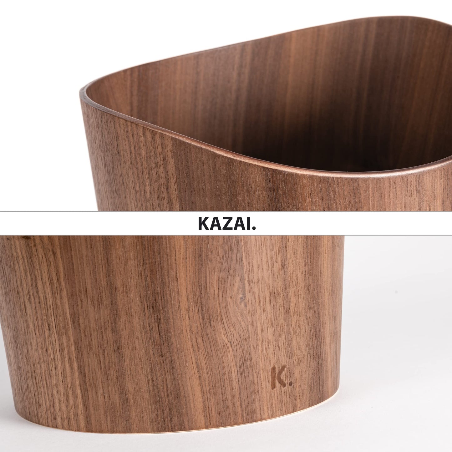 Kazai. Real Wood Waste Paper Bin Brje | Wooden Paper Basket for Office, Kids' Room, Bedroom and more | 9 liters | Walnut