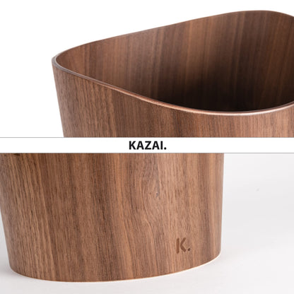 Kazai. Real Wood Waste Paper Bin Brje | Wooden Paper Basket for Office, Kids' Room, Bedroom and more | 9 liters | Walnut