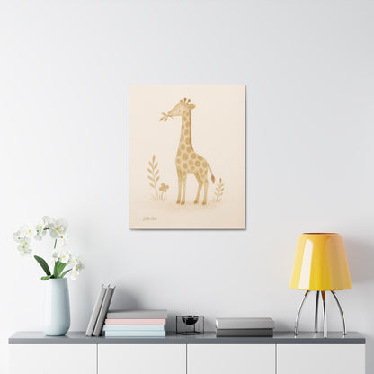 Giraffe Nursery Stretched Canvas — Neutral Baby Room Wall Art